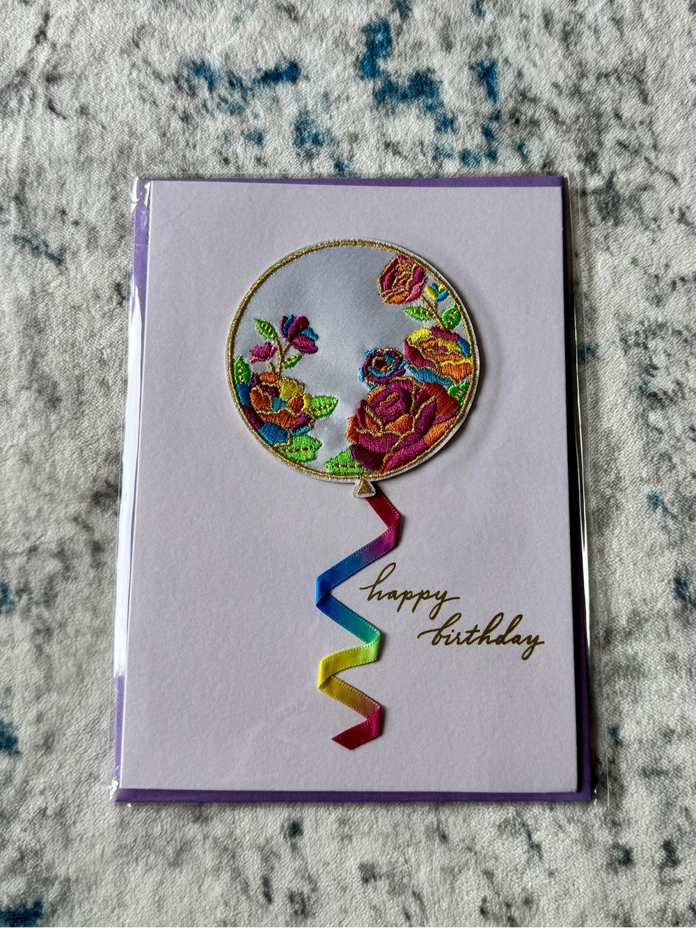 Papyrus Purple Floral Balloon Birthday Card - Rainbow Ribbon